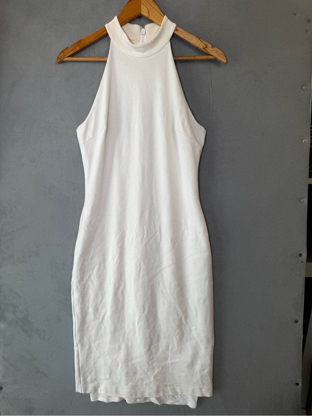 bebe Ivory Midi Dress High Neck M Sleeveless Bodycon Minimalist Y2K